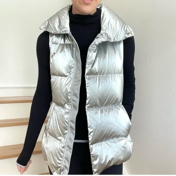 Athleta Downtown Metallic Down Vest, Size S, Color Metallic Silver - Picture 2 of 10